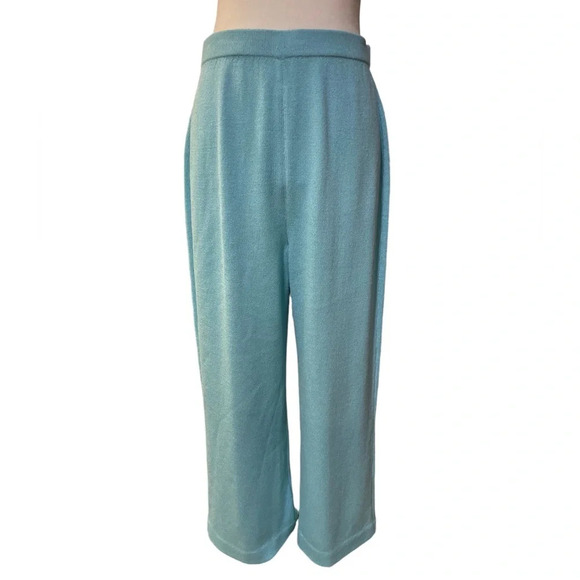 Vintage St.John Collection Santana Knit Wide Leg Pants in Sea Breeze - Picture 1 of 8